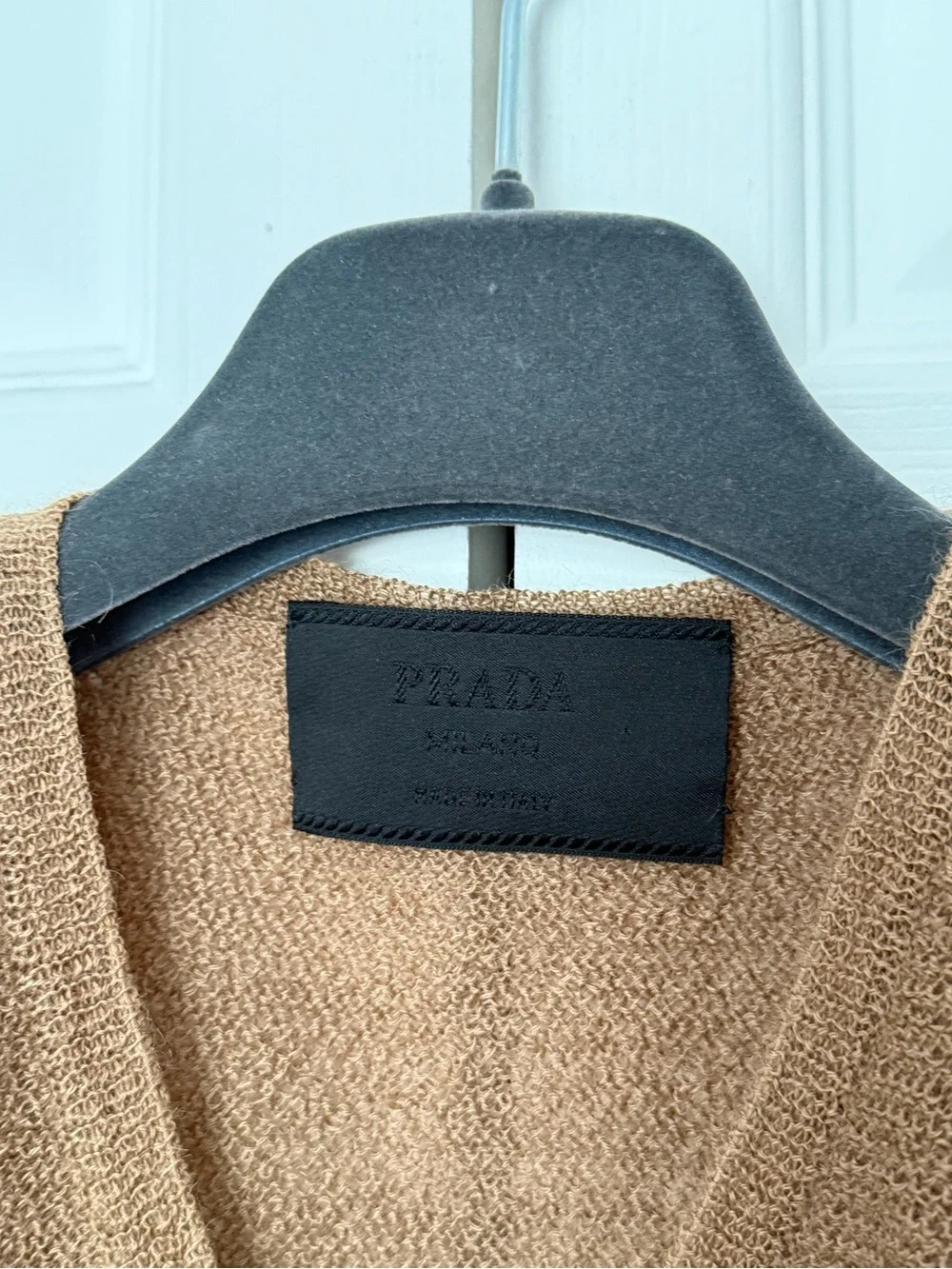 Prada Men's V-Neck Mohair-Wool-Blend Sweater in Camel